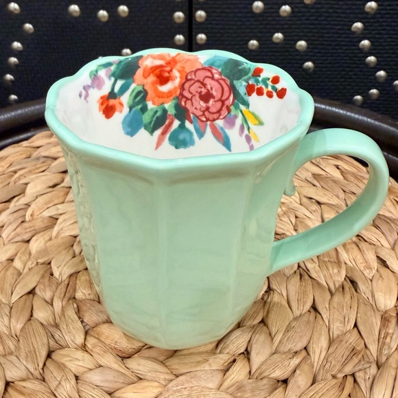 The Pioneer Woman Other - Pioneer Woman Mint Green Floral Rim Ceramic Mug